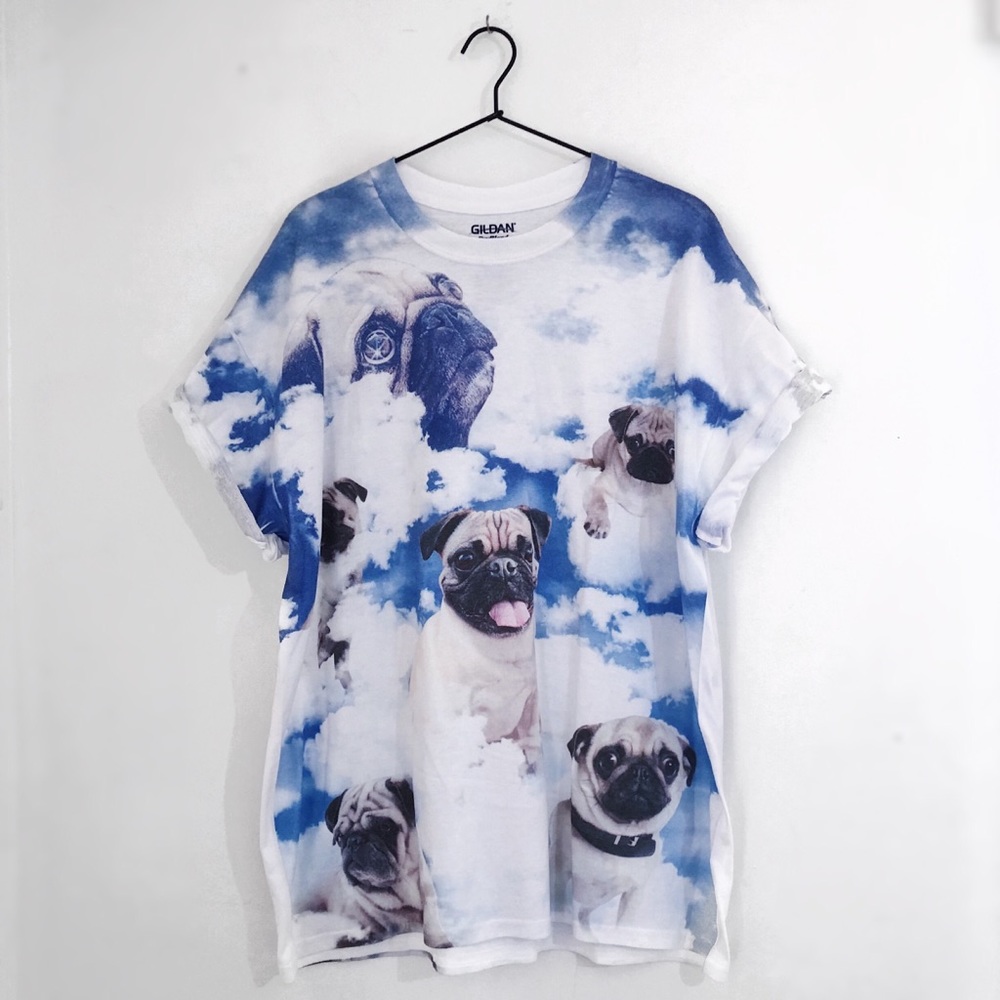 NWOT PugLife Pug Angel Clouds Graphic Tee